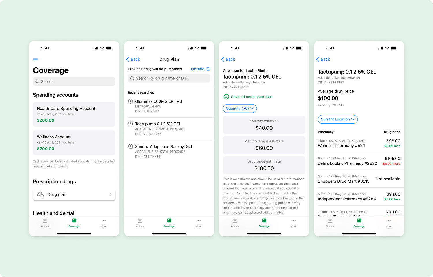 Final screens from Drug Plan and Pharmacy Savings Search.